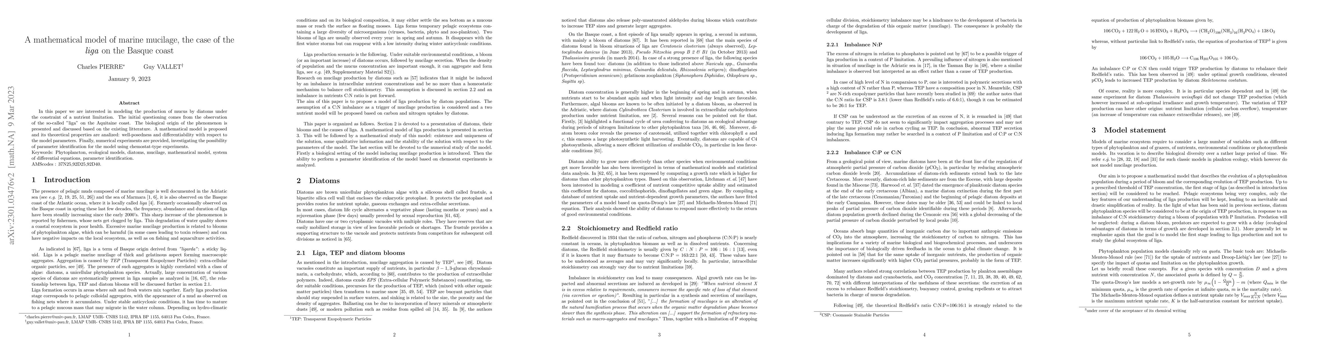 Thumbnail for A mathematical model of marine mucilage, the case of the liga on the
  Basque coast