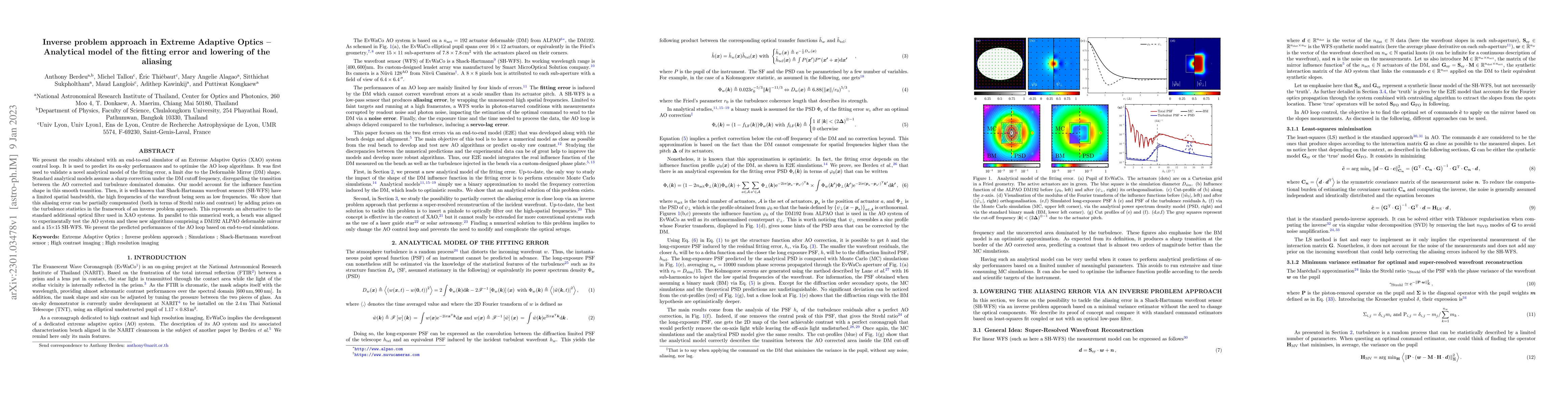 Thumbnail for Inverse problem approach in Extreme Adaptive Optics: analytical model of
  the fitting error and lowering of the aliasing
