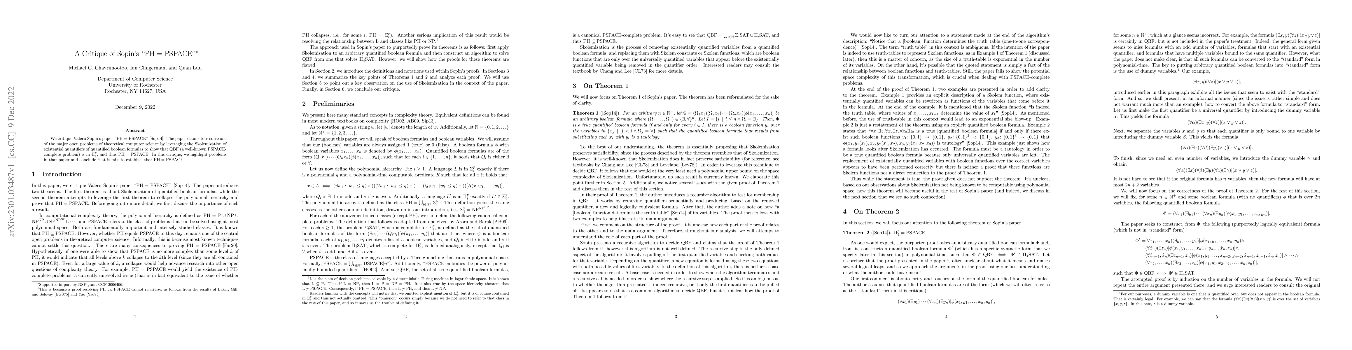 Thumbnail for A Critique of Sopin's "${\rm PH} = {\rm PSPACE}$"