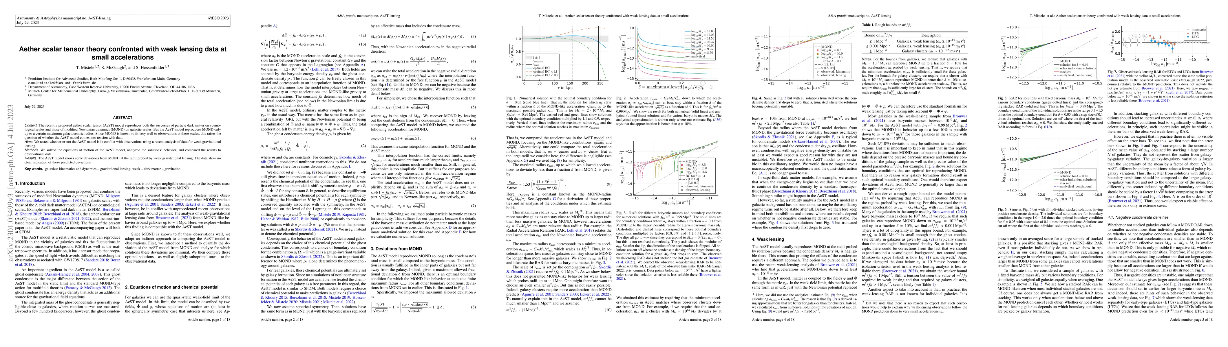 Thumbnail for Aether scalar tensor theory confronted with weak lensing data at small
  accelerations