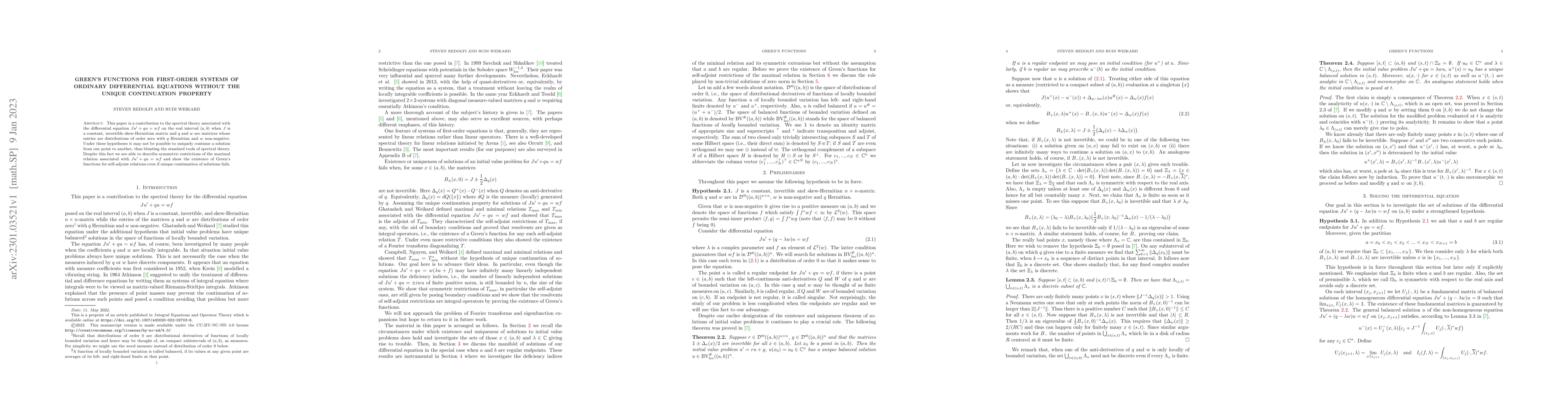 Thumbnail for Green's functions for first-order systems of ordinary differential
  equations without the unique continuation property