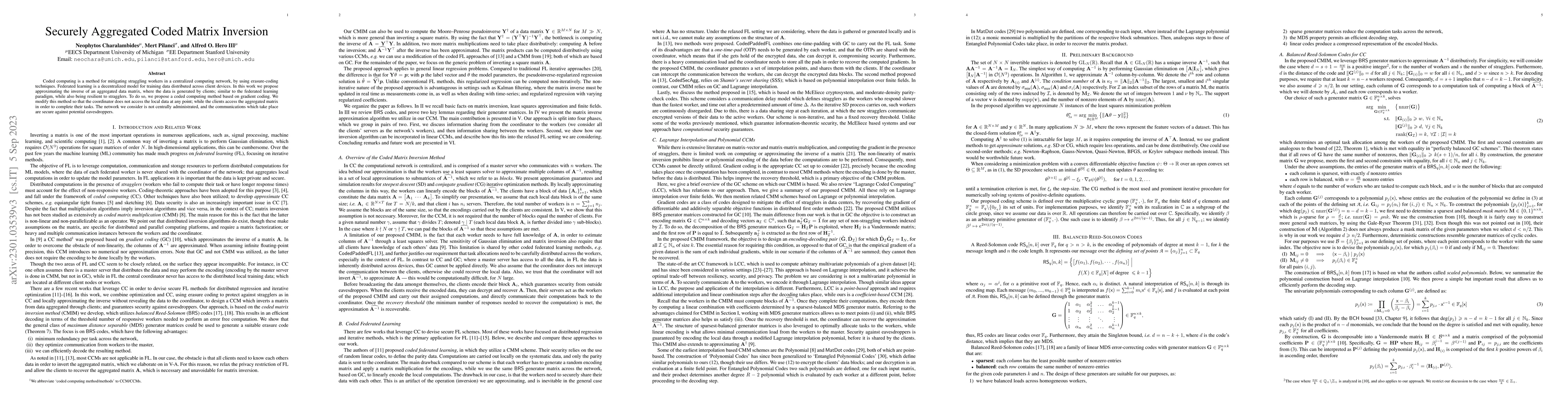Thumbnail for Securely Aggregated Coded Matrix Inversion