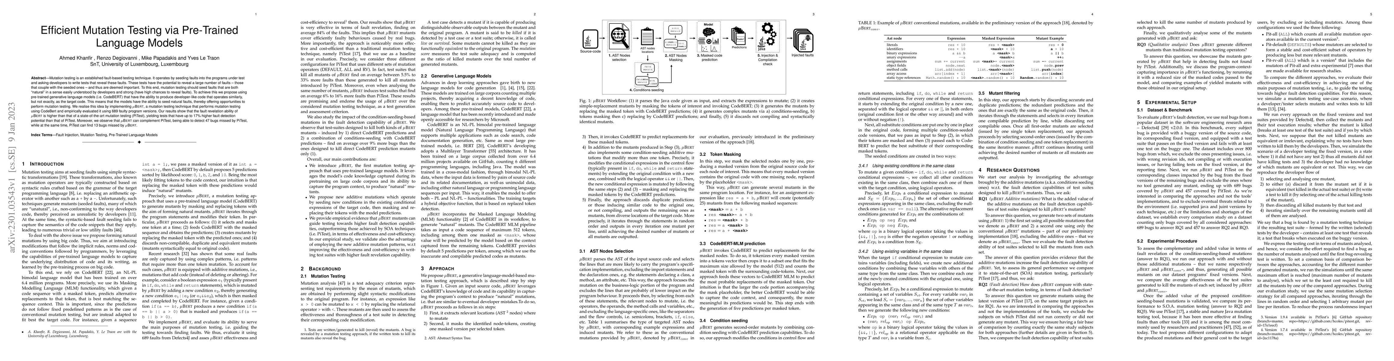 Thumbnail for Efficient Mutation Testing via Pre-Trained Language Models