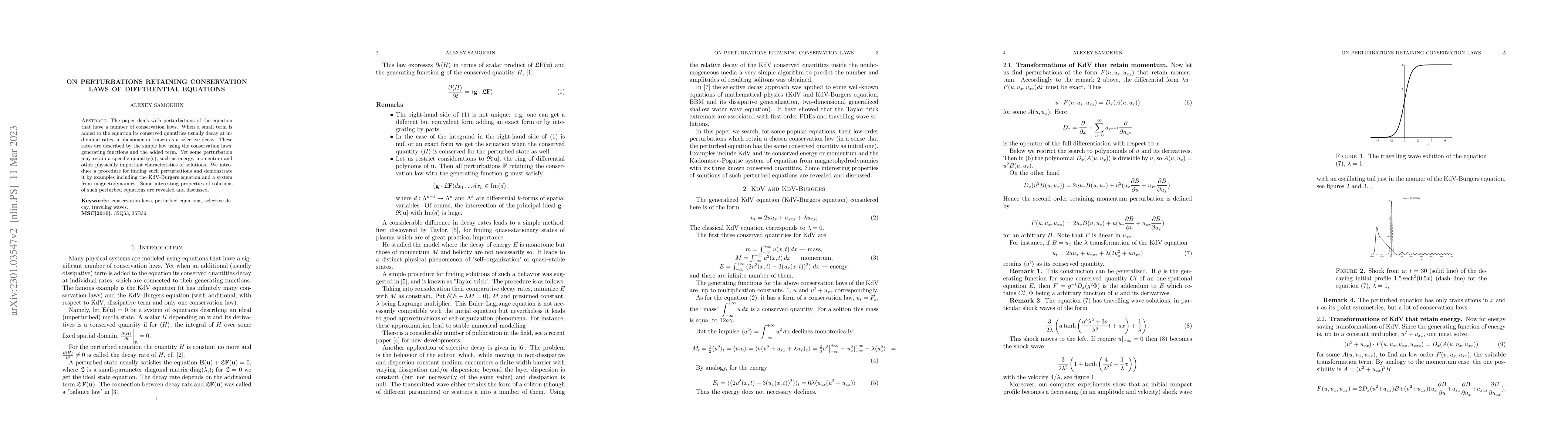 Thumbnail for On perturbations retaining conservation laws of difftrential equations