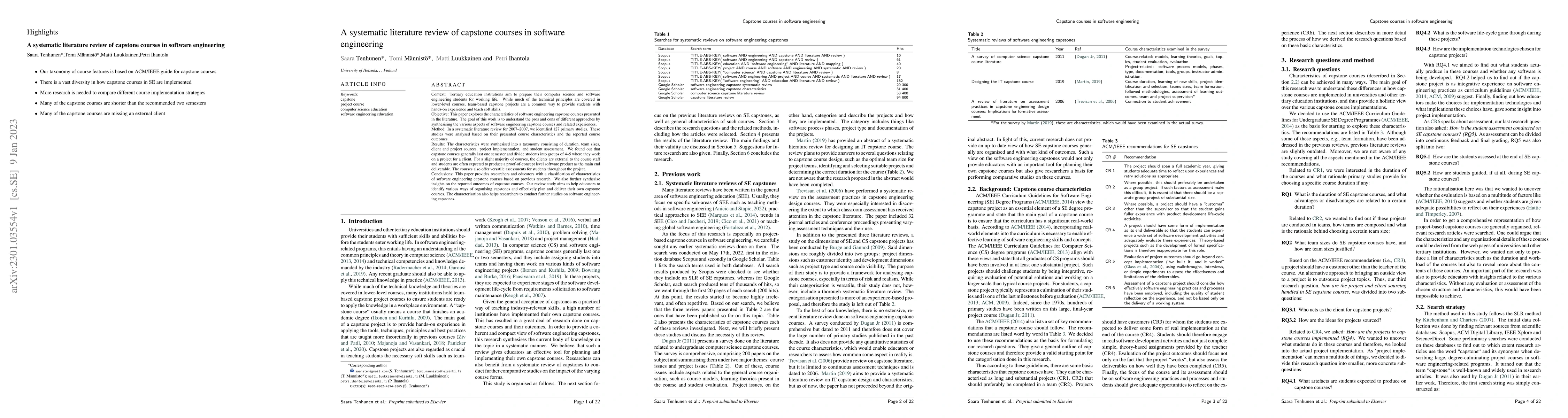 Thumbnail for A systematic literature review of capstone courses in software
  engineering