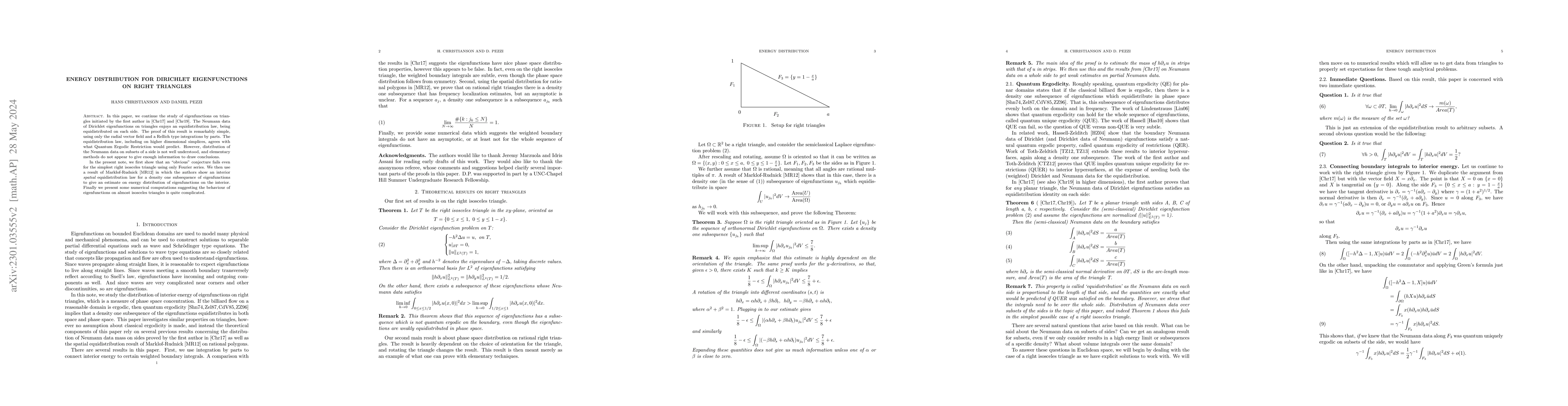 Thumbnail for Energy Distribution for Dirichlet Eigenfunctions on Right Triangles