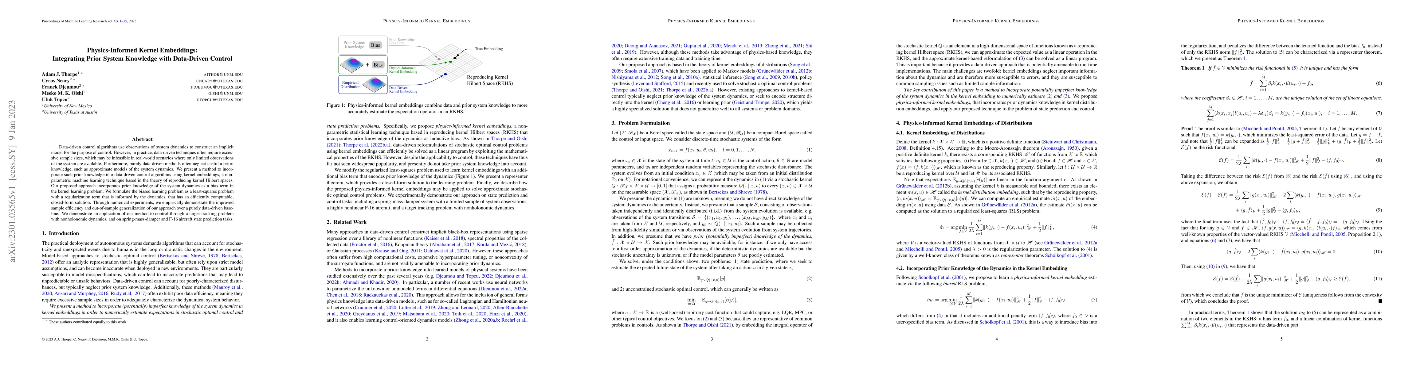 Thumbnail for Physics-Informed Kernel Embeddings: Integrating Prior System Knowledge
  with Data-Driven Control