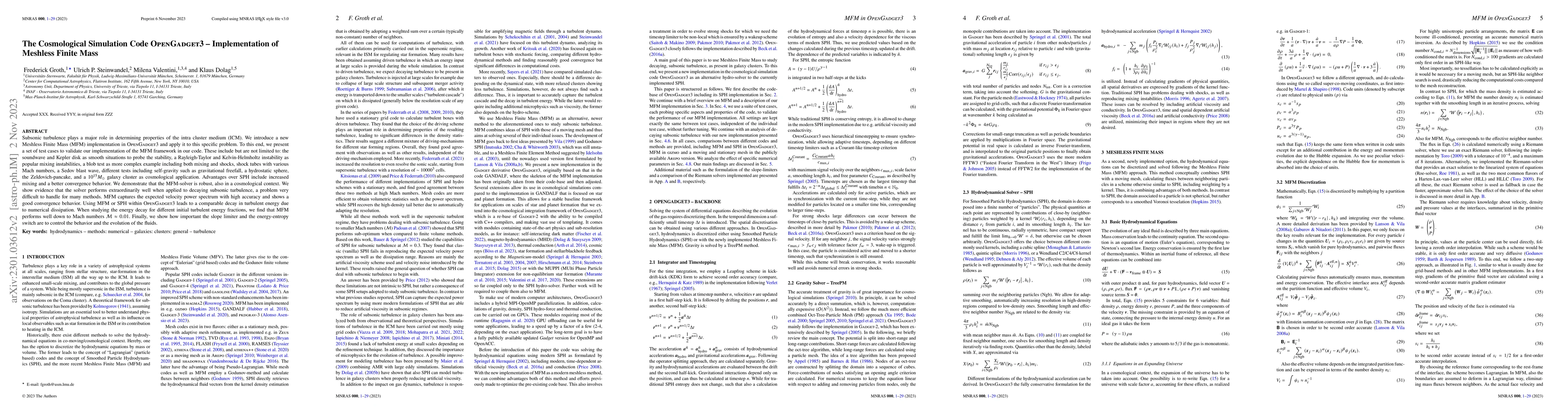 Thumbnail for The Cosmological Simulation Code OpenGadget3 -- Implementation of
  Meshless Finite Mass