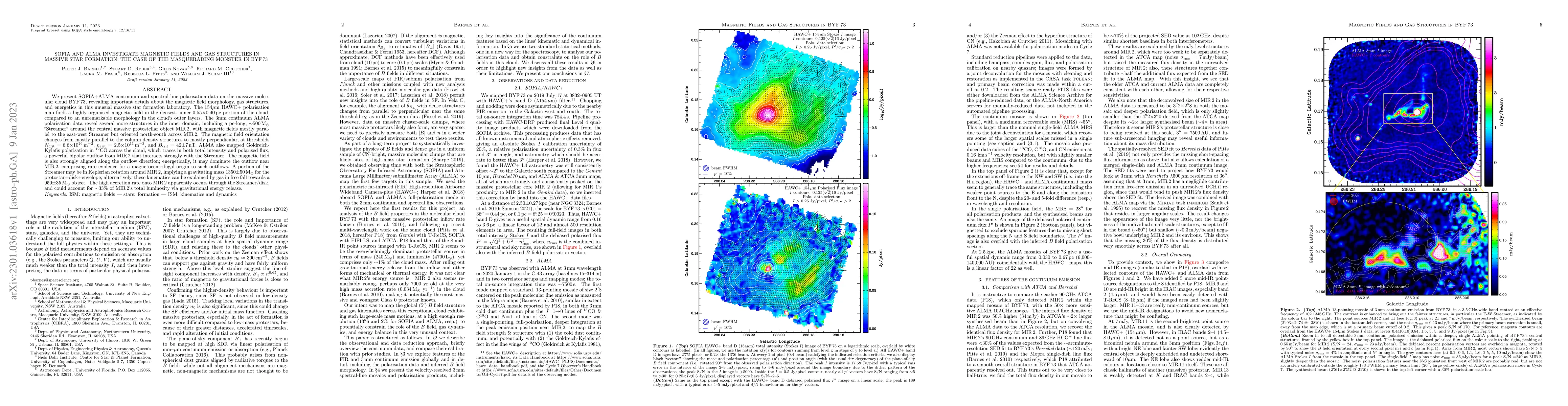 Thumbnail for SOFIA and ALMA Investigate Magnetic Fields and Gas Structures in Massive
  Star Formation: The Case of the Masquerading Monster in BYF 73
