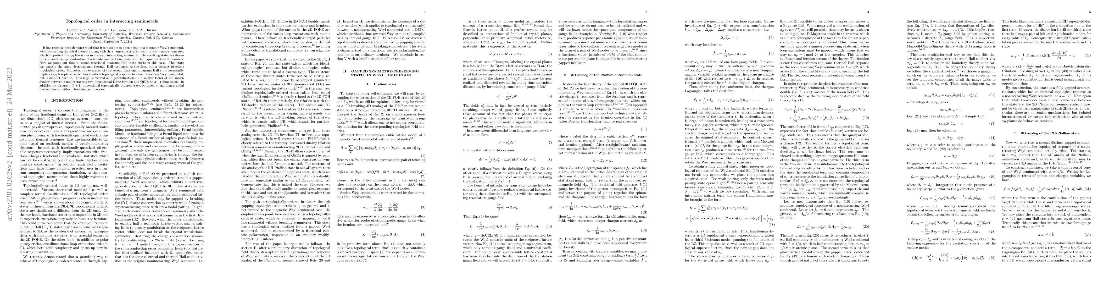 Thumbnail for Topological order in interacting semimetals