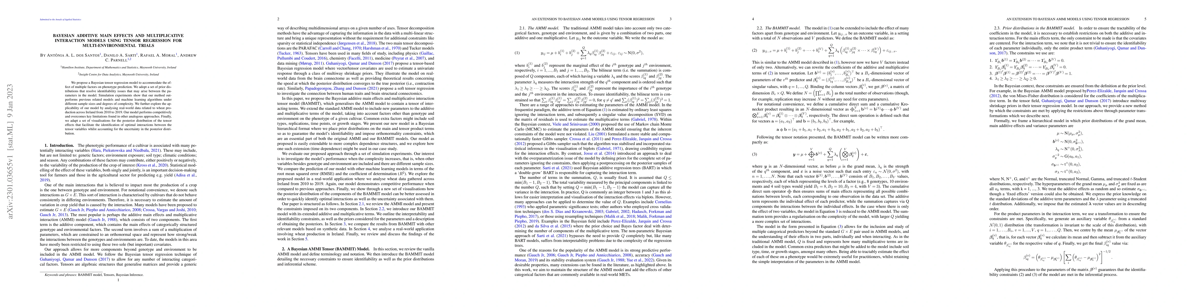 Thumbnail for Bayesian Additive Main Effects and Multiplicative Interaction Models
  using Tensor Regression for Multi-environmental Trials