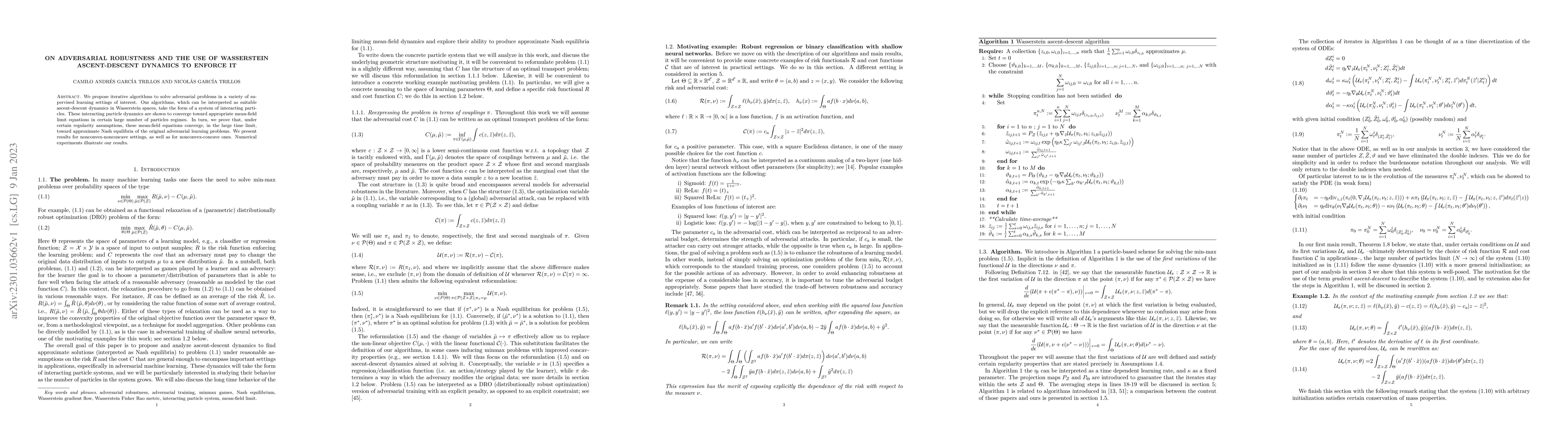 Thumbnail for On adversarial robustness and the use of Wasserstein ascent-descent
  dynamics to enforce it