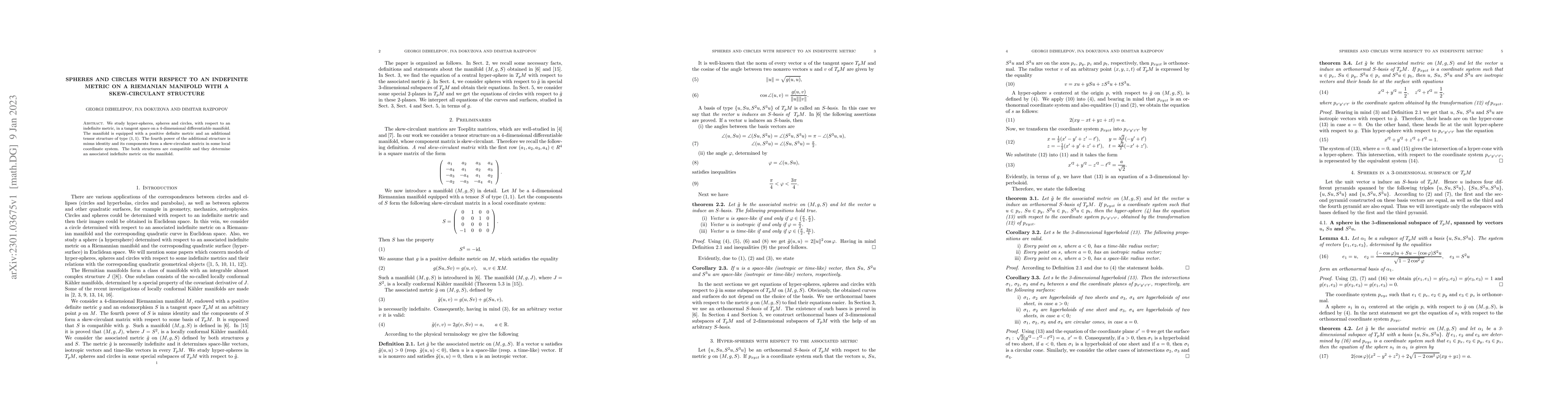 Thumbnail for Spheres and circles with respect to an indefinite metric on a Riemanian
  manifold with a skew-circulant structure
