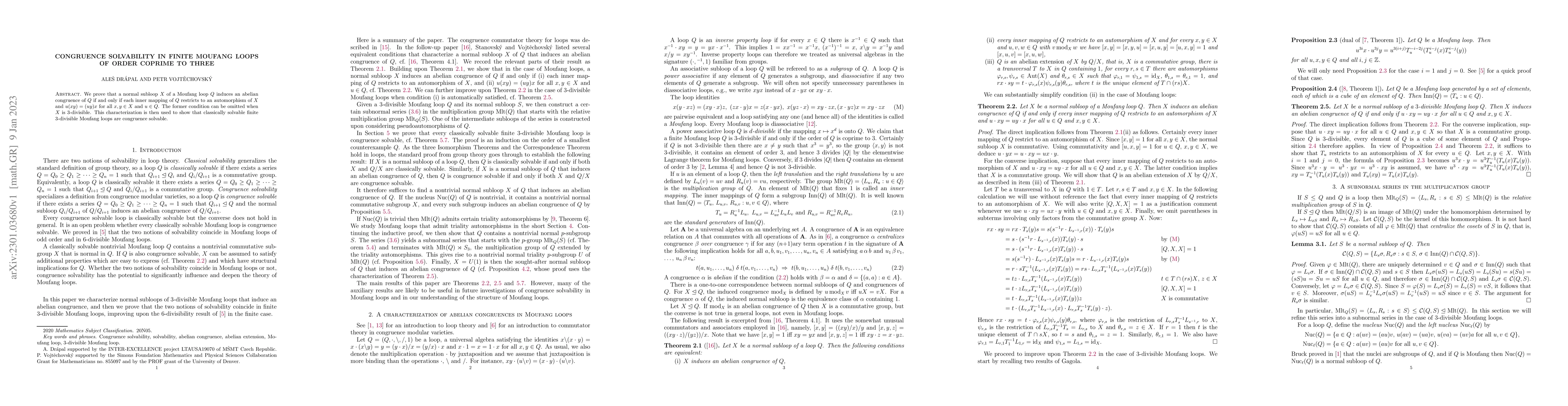 Thumbnail for Congruence solvability in finite Moufang loops of order coprime to three