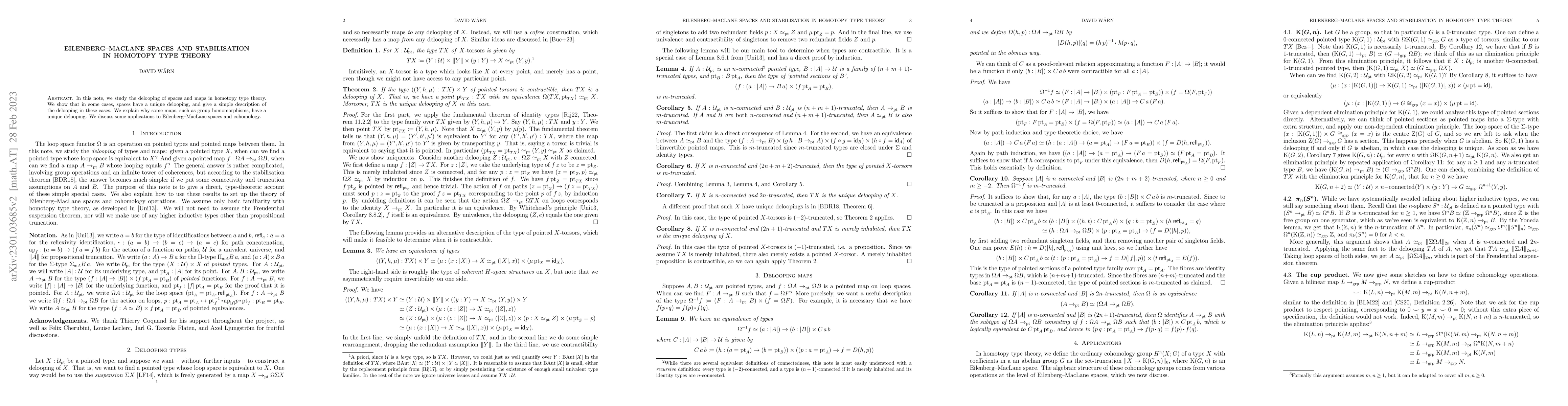 Thumbnail for Eilenberg-MacLane spaces and stabilisation in homotopy type theory