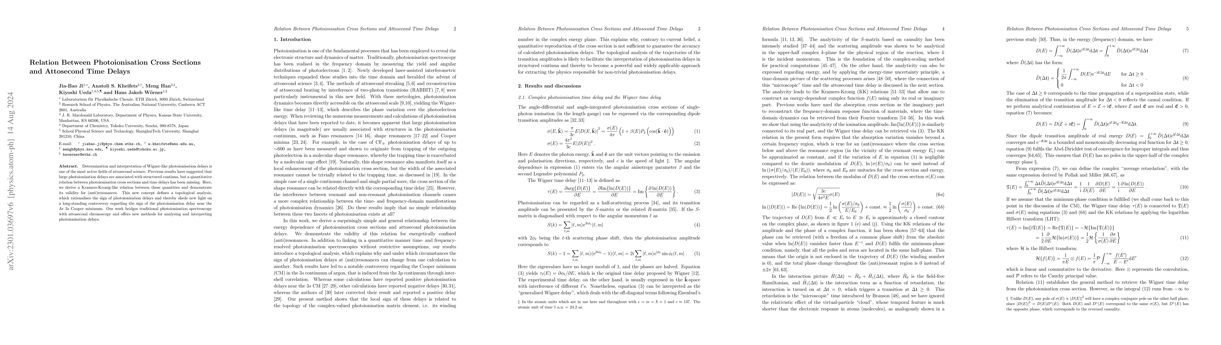 Thumbnail for Relation Between Photoionisation Cross Sections and Attosecond Time
  Delays