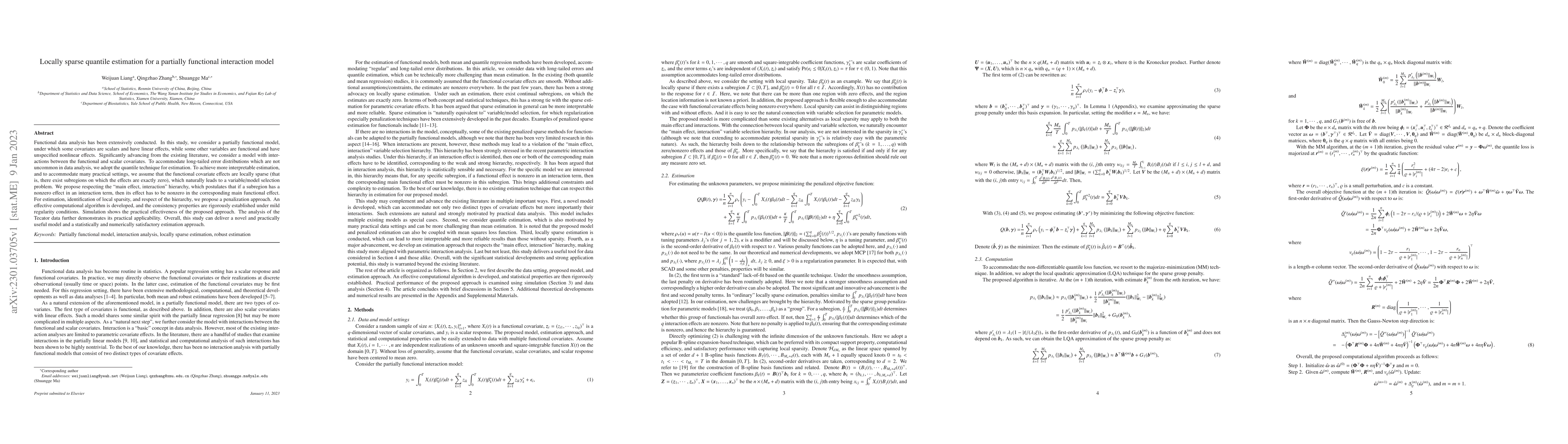 Thumbnail for Locally sparse quantile estimation for a partially functional
  interaction model