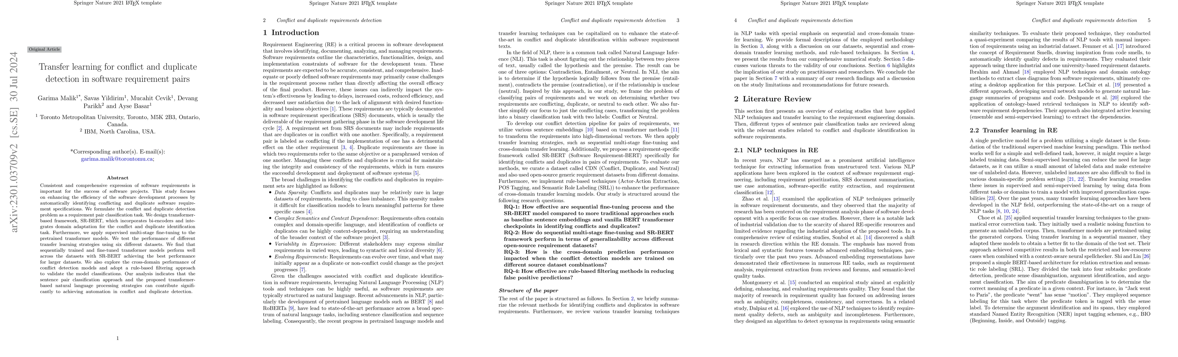 Thumbnail for Transfer learning for conflict and duplicate detection in software
  requirement pairs