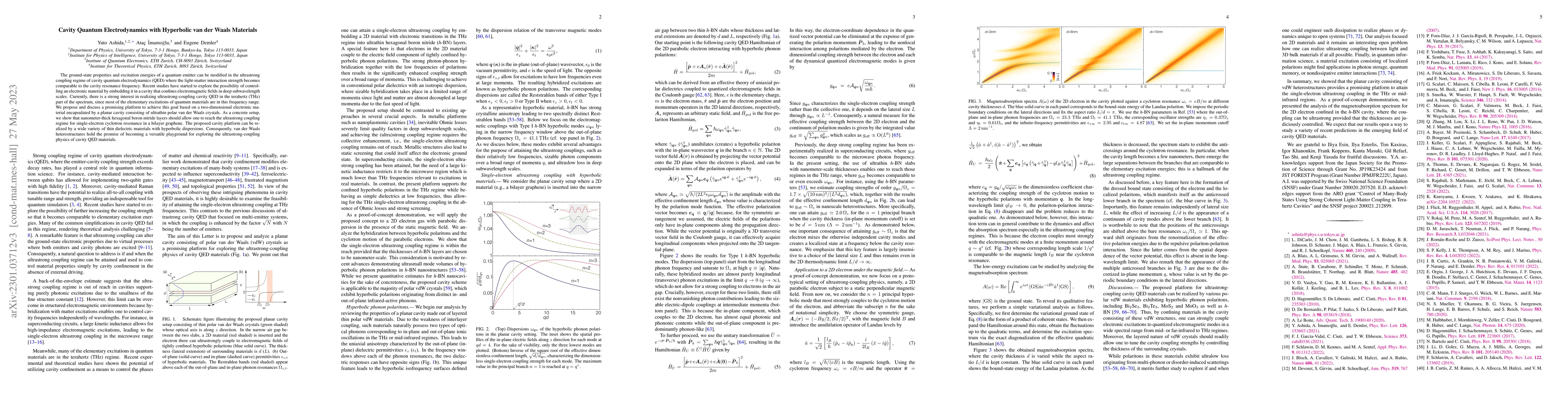 Thumbnail for Cavity Quantum Electrodynamics with Hyperbolic van der Waals Materials