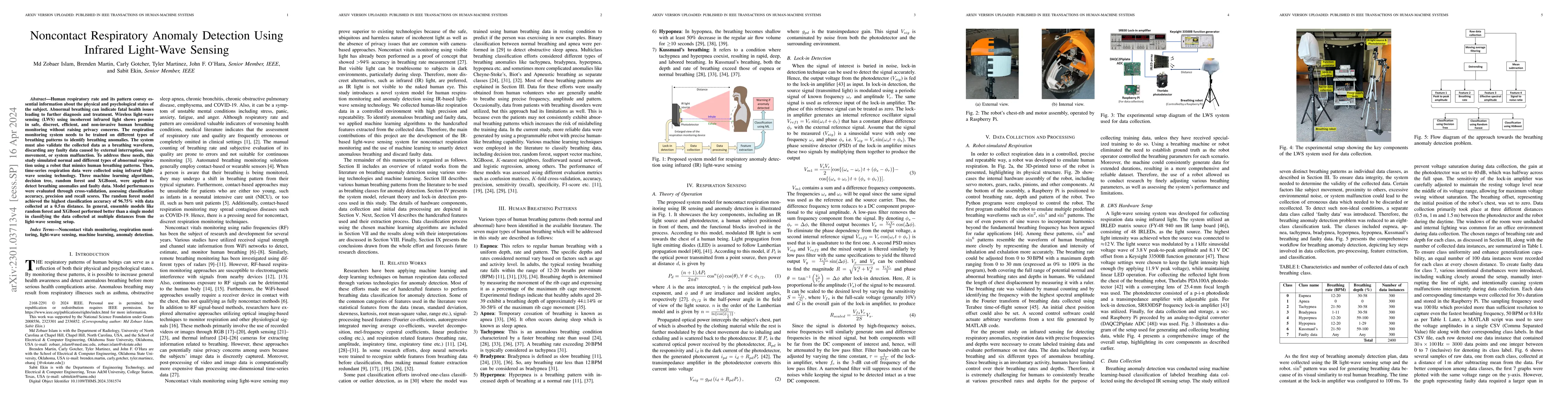 Thumbnail for Noncontact Respiratory Anomaly Detection Using Infrared Light-Wave
  Sensing