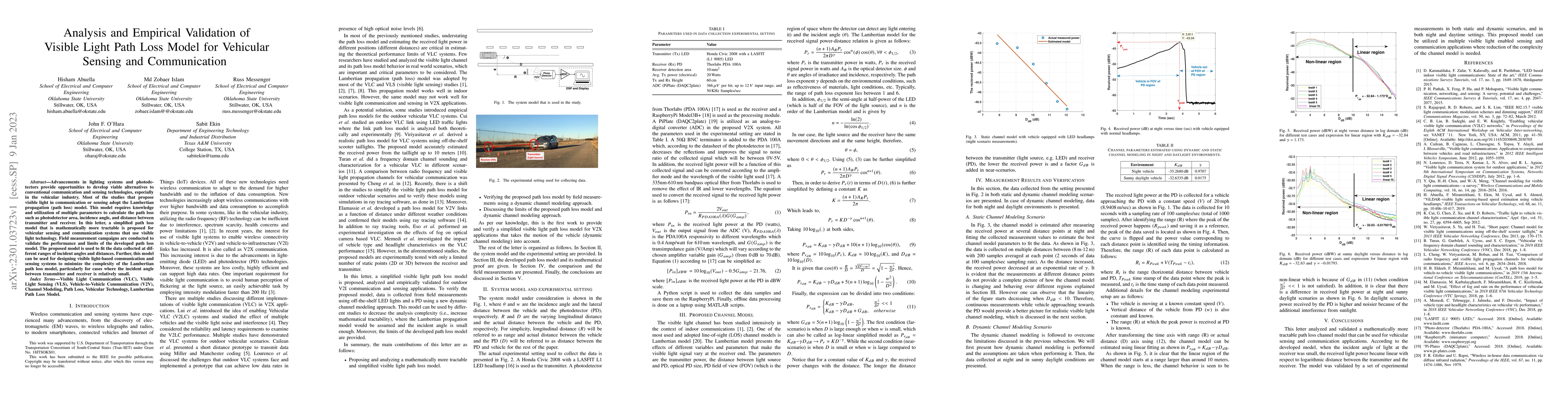 Thumbnail for Analysis and Empirical Validation of Visible Light Path Loss Model for
  Vehicular Sensing and Communication