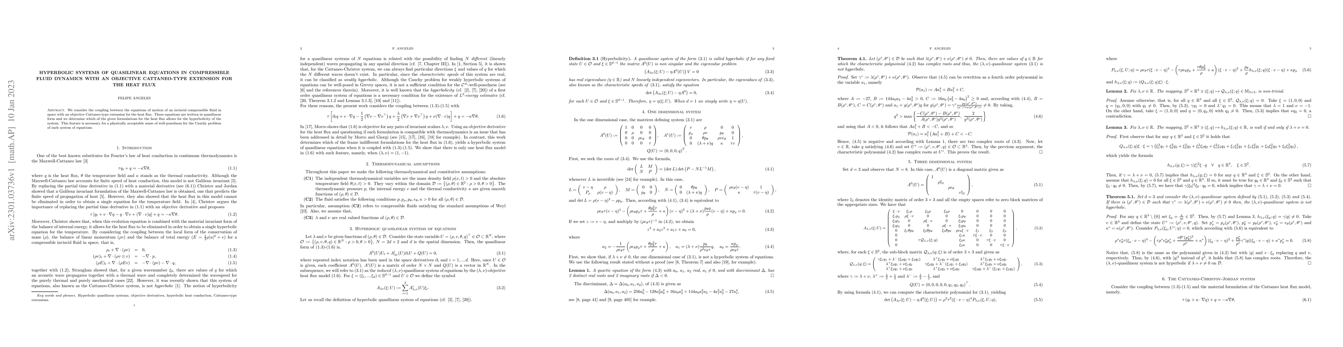 Thumbnail for Hyperbolic systems of quasilinear equations in compressible fluid
  dynamics with an objective Cattaneo-type extension for the heat flux