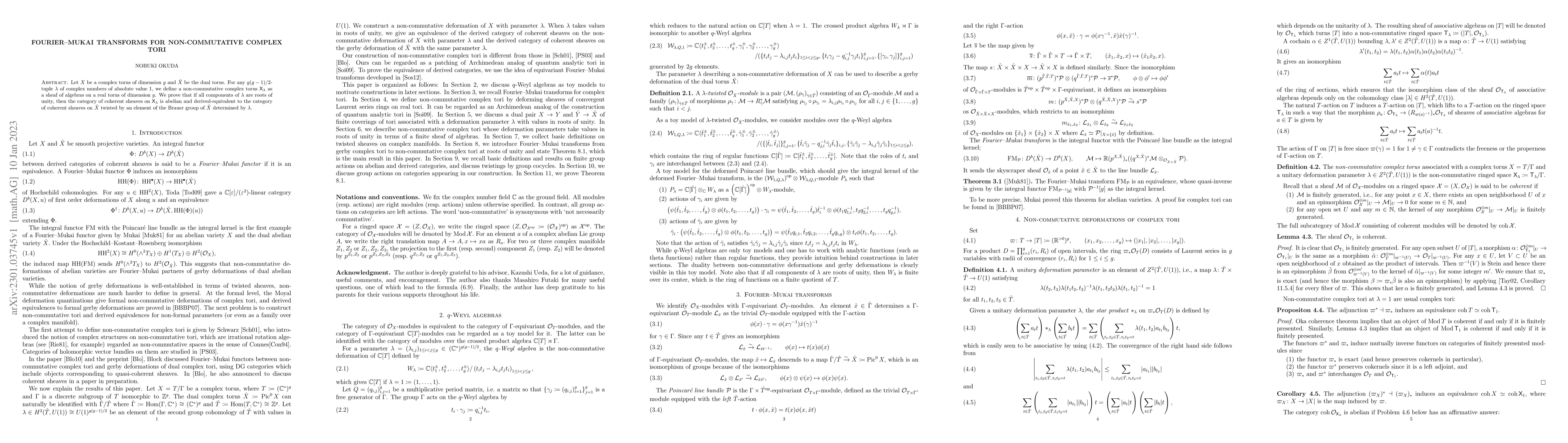 Thumbnail for Fourier--Mukai transforms for non-commutative complex tori