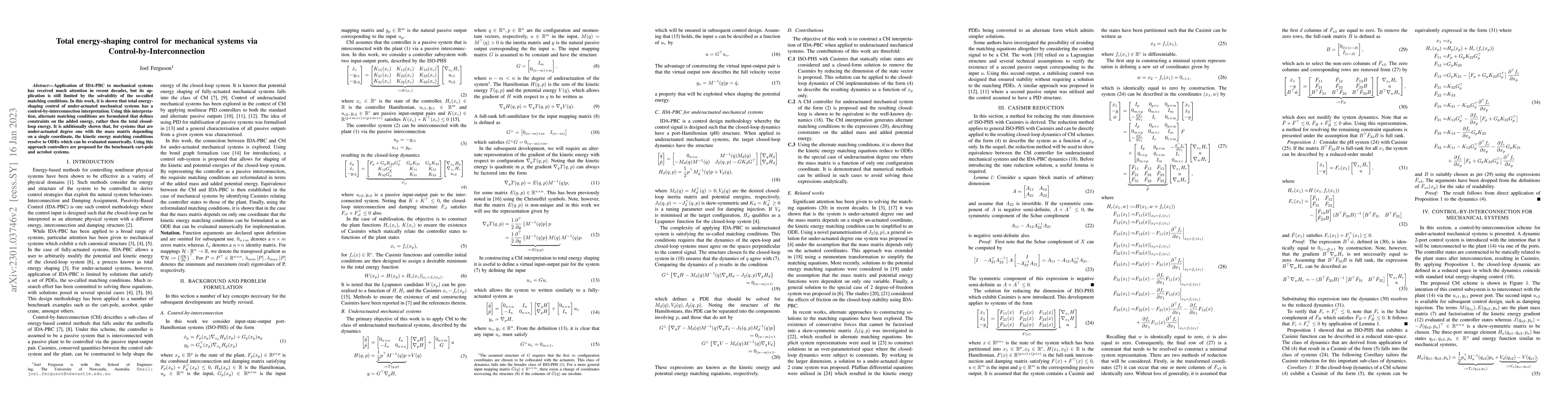 Thumbnail for Total energy-shaping control for mechanical systems via
  Control-by-Interconnection