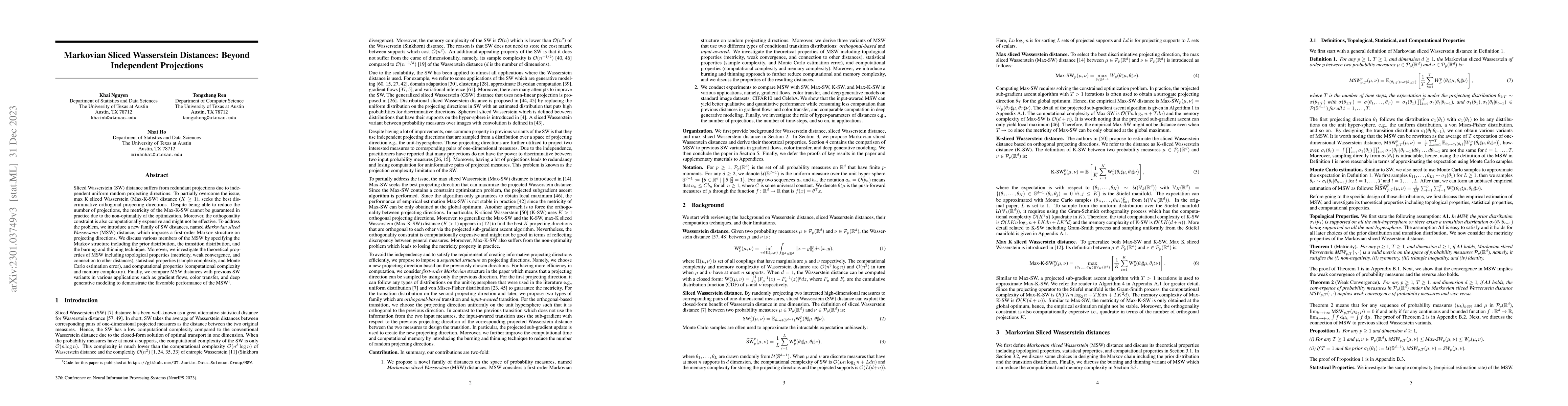 Thumbnail for Markovian Sliced Wasserstein Distances: Beyond Independent Projections