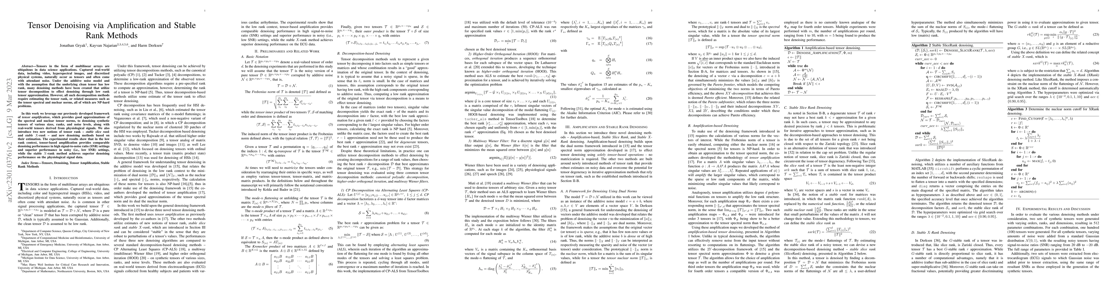 Thumbnail for Tensor Denoising via Amplification and Stable Rank Methods