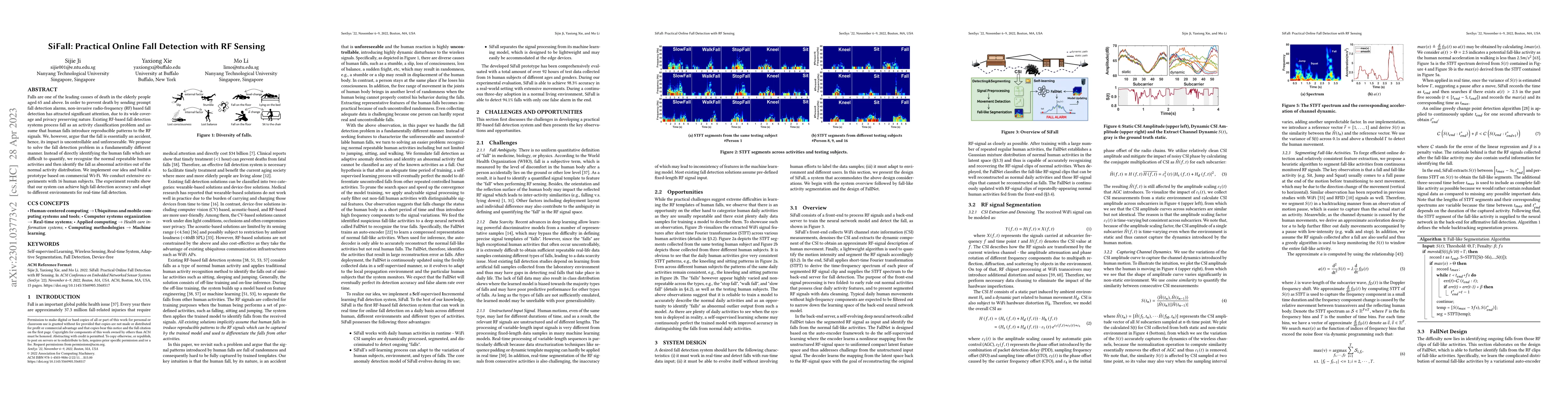Thumbnail for SiFall: Practical Online Fall Detection with RF Sensing