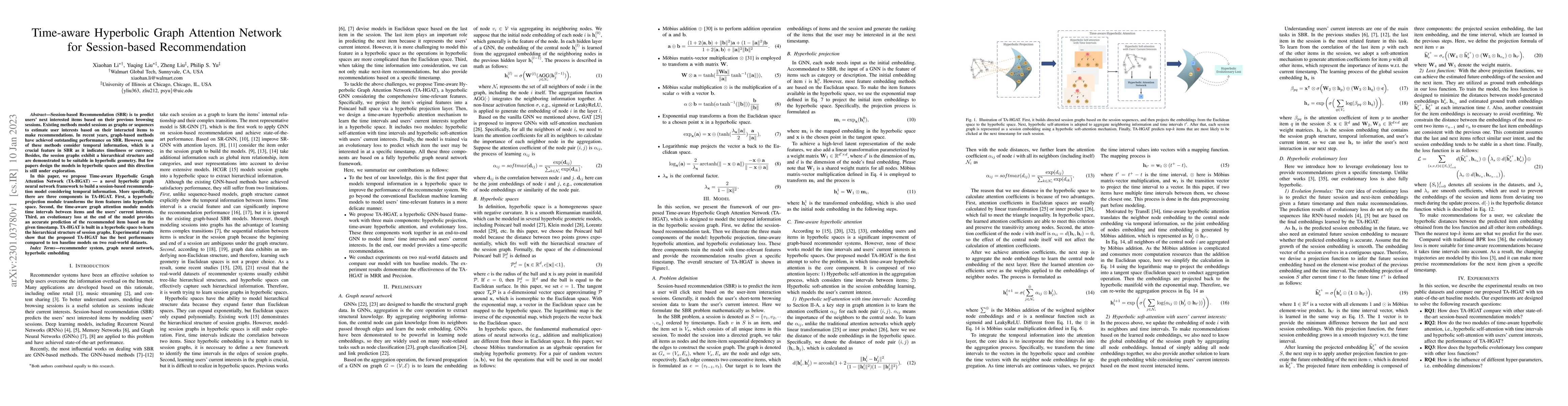 Thumbnail for Time-aware Hyperbolic Graph Attention Network for Session-based
  Recommendation