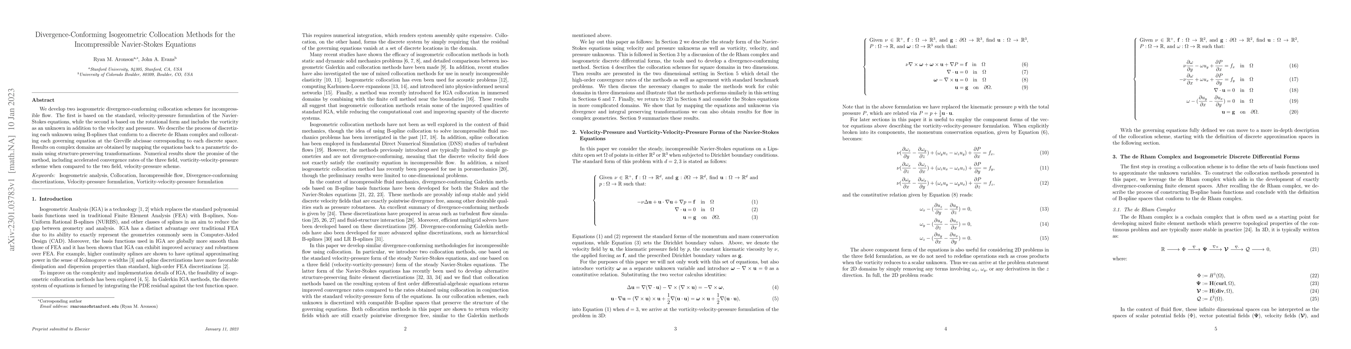 Thumbnail for Divergence-Conforming Isogeometric Collocation Methods for the
  Incompressible Navier-Stokes Equations