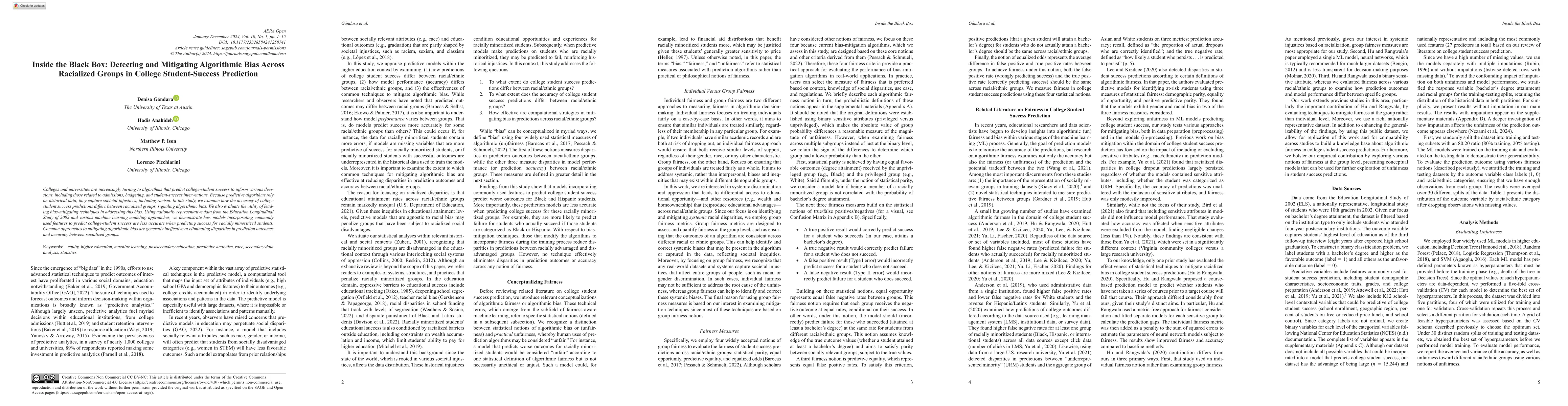 Thumbnail for Inside the Black Box: Detecting and Mitigating Algorithmic Bias across
  Racialized Groups in College Student-Success Prediction