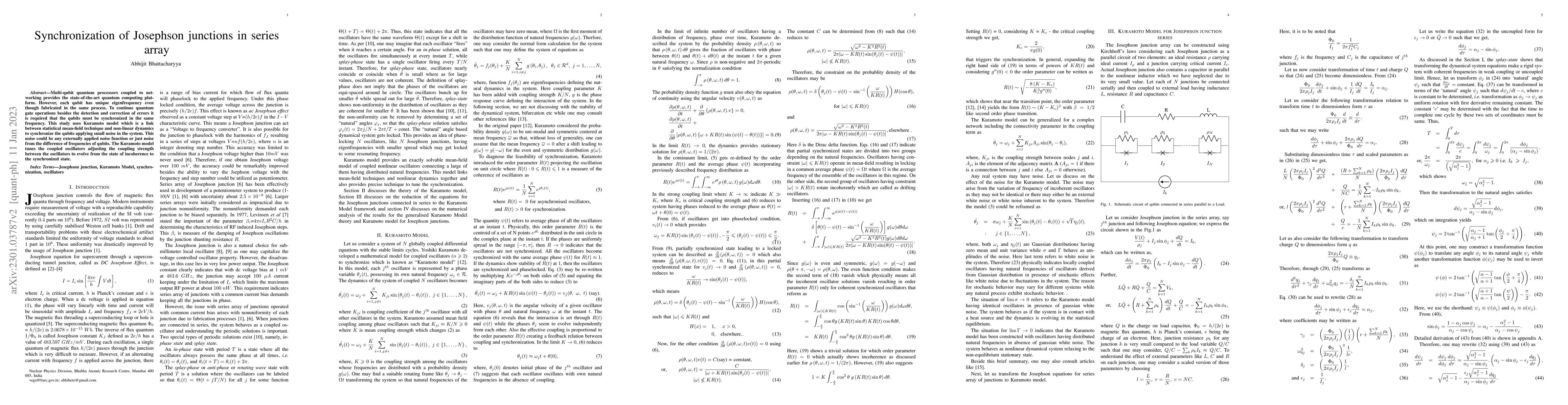 Thumbnail for Synchronization of Josephson junction in series array