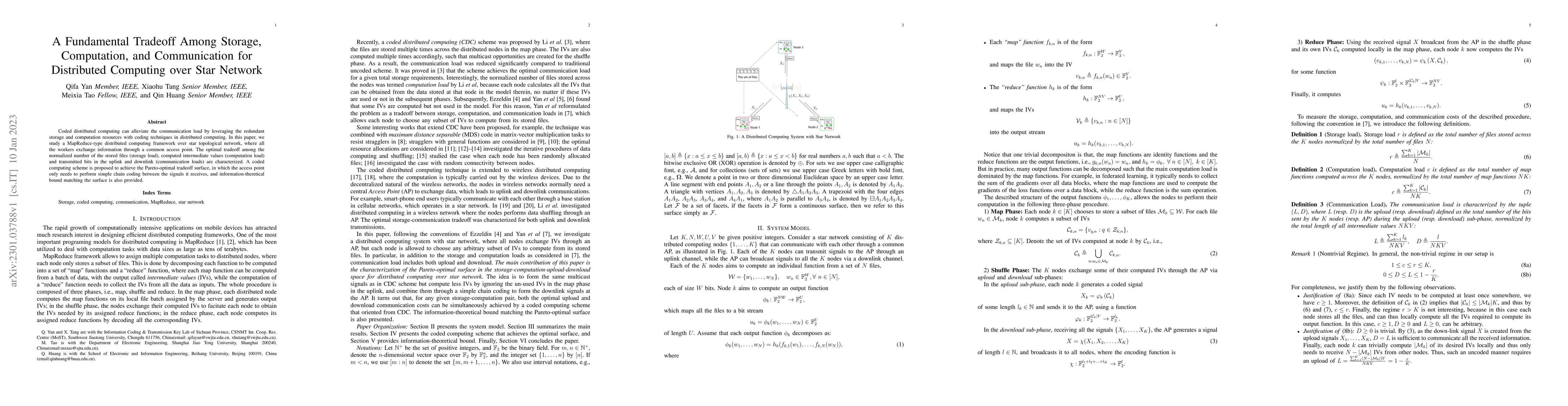 Thumbnail for A Fundamental Tradeoff Among Storage, Computation, and Communication for
  Distributed Computing over Star Network