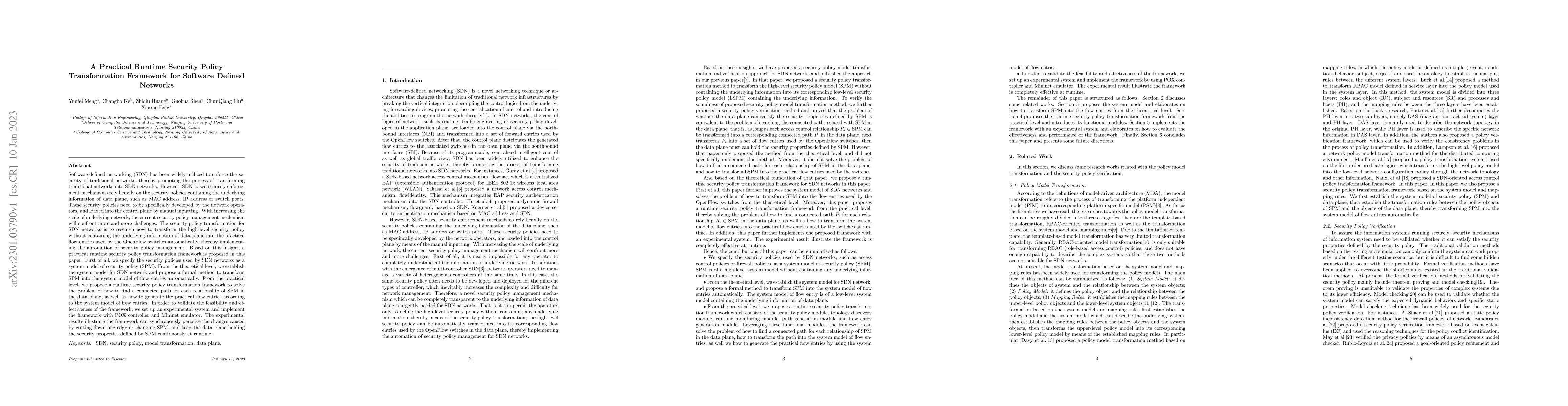 Thumbnail for A Practical Runtime Security Policy Transformation Framework for
  Software Defined Networks