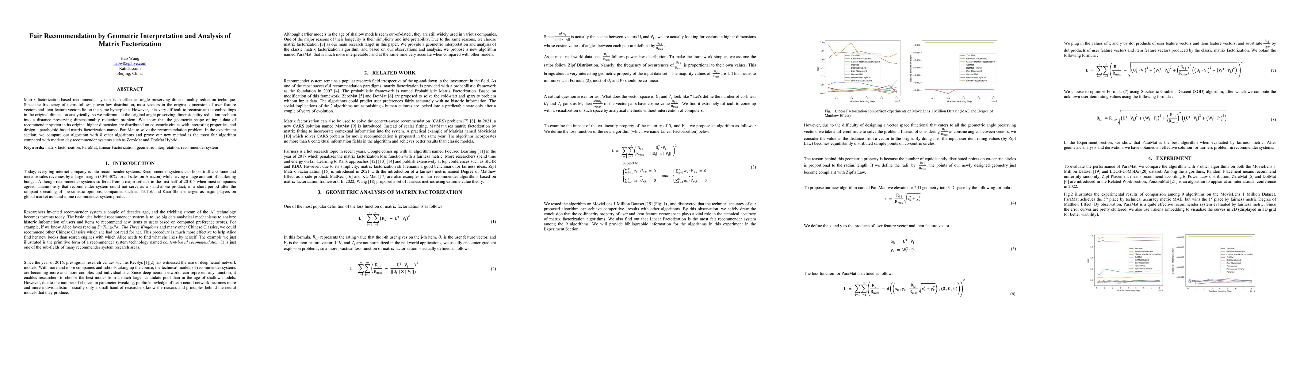 Thumbnail for Fair Recommendation by Geometric Interpretation and Analysis of Matrix
  Factorization