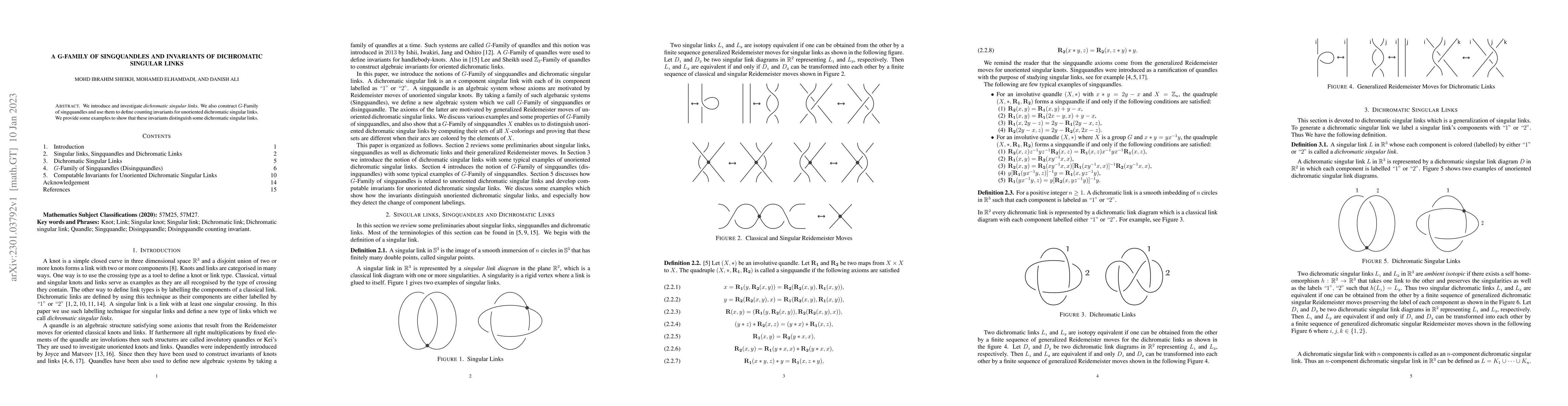 Thumbnail for A G-Family of Singquandles and Invariants of Dichromatic Singular links