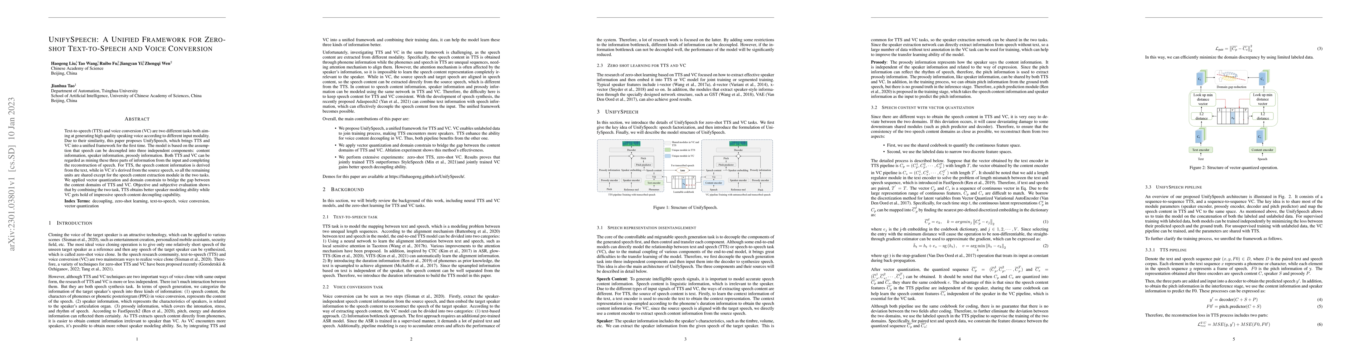 Thumbnail for UnifySpeech: A Unified Framework for Zero-shot Text-to-Speech and Voice
  Conversion