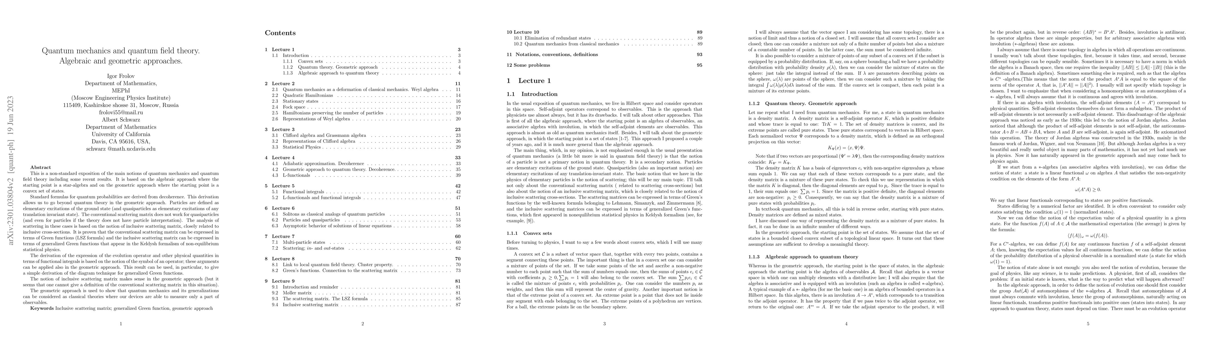 Thumbnail for Quantum mechanics and quantum field theory. Algebraic and geometric
  approaches