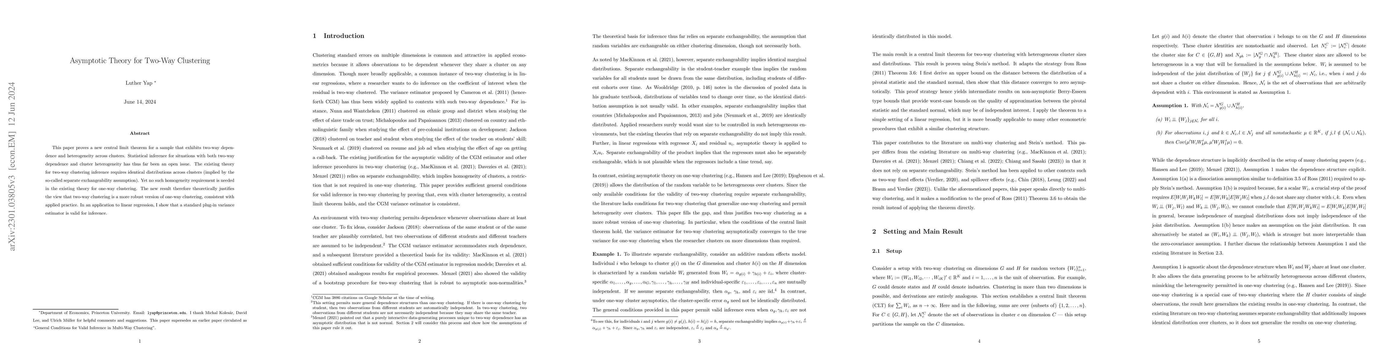 Thumbnail for Asymptotic Theory for Two-Way Clustering