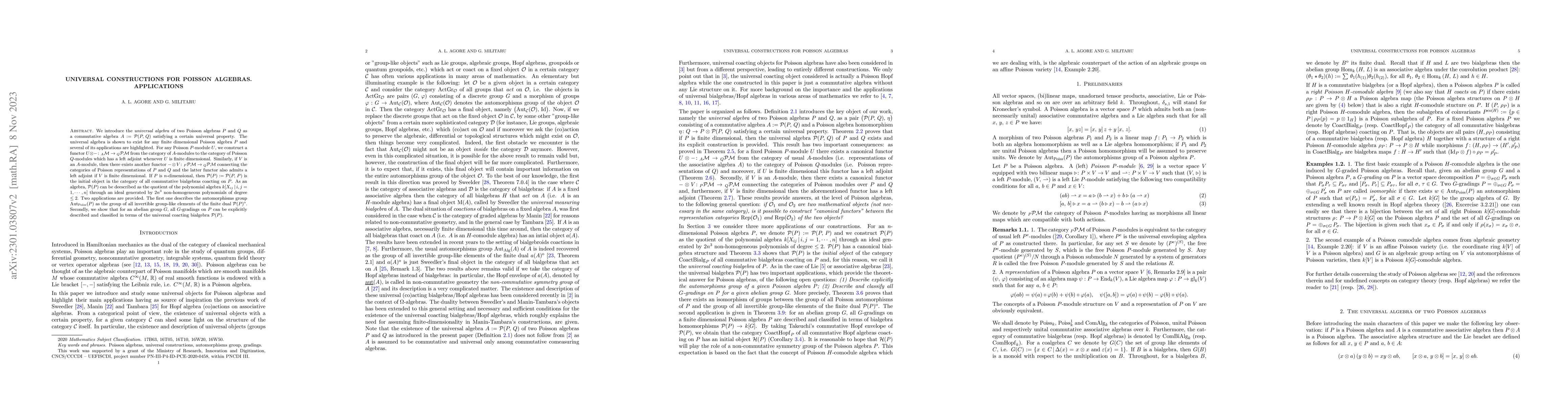 Thumbnail for Universal constructions for Poisson algebras. Applications
