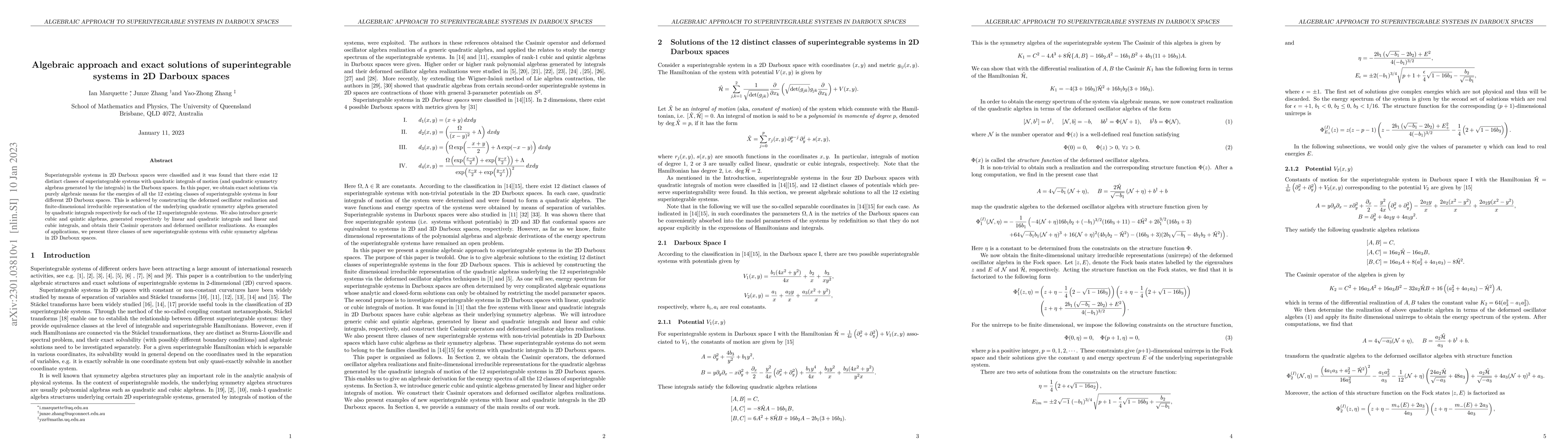 Thumbnail for Algebraic approach and exact solutions of superintegrable systems in 2D
  Darboux spaces
