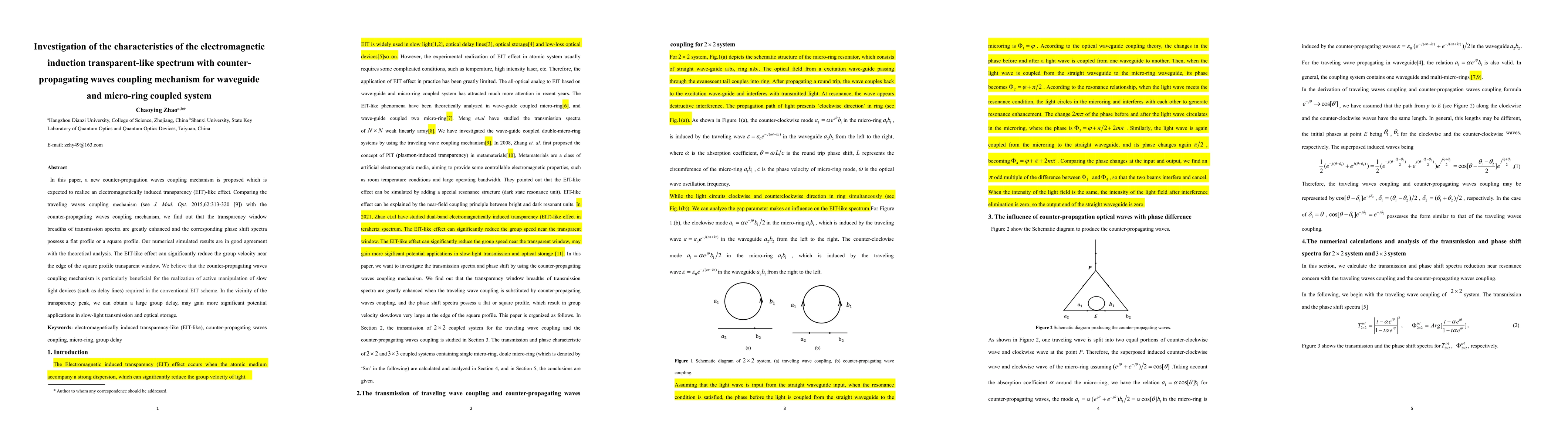 Thumbnail for Investigation of the characteristics of the electromagnetic induction
  transparent-like spectrum with counter-propagating waves coupling mechanism
  for waveguide and micro-ring coupled system