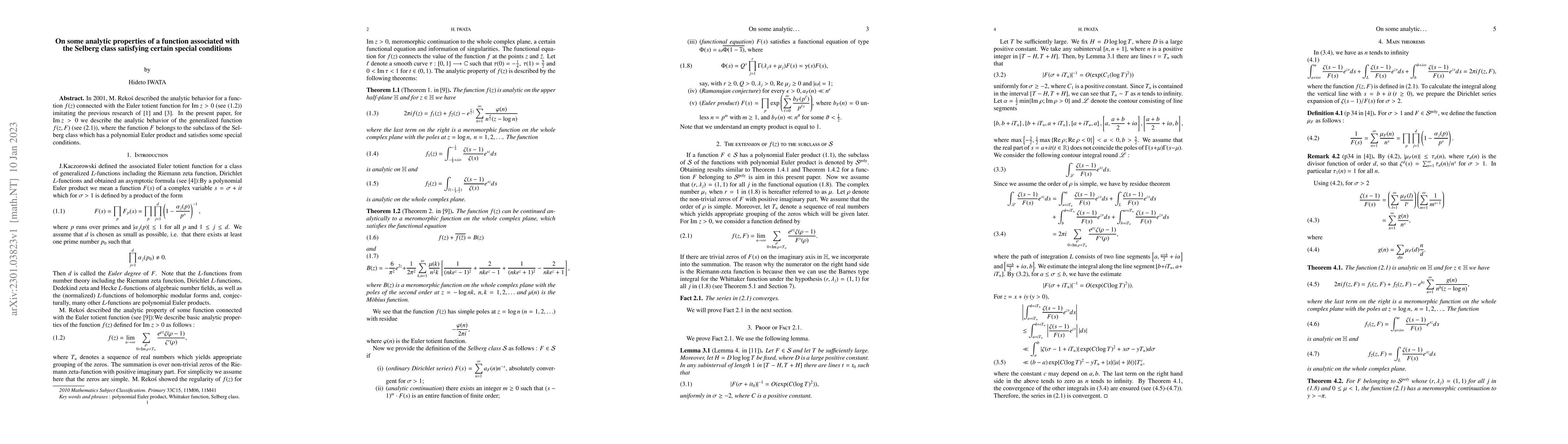 Thumbnail for On some analytic properties of a function associated with the Selberg
  class satisfying certain special conditions