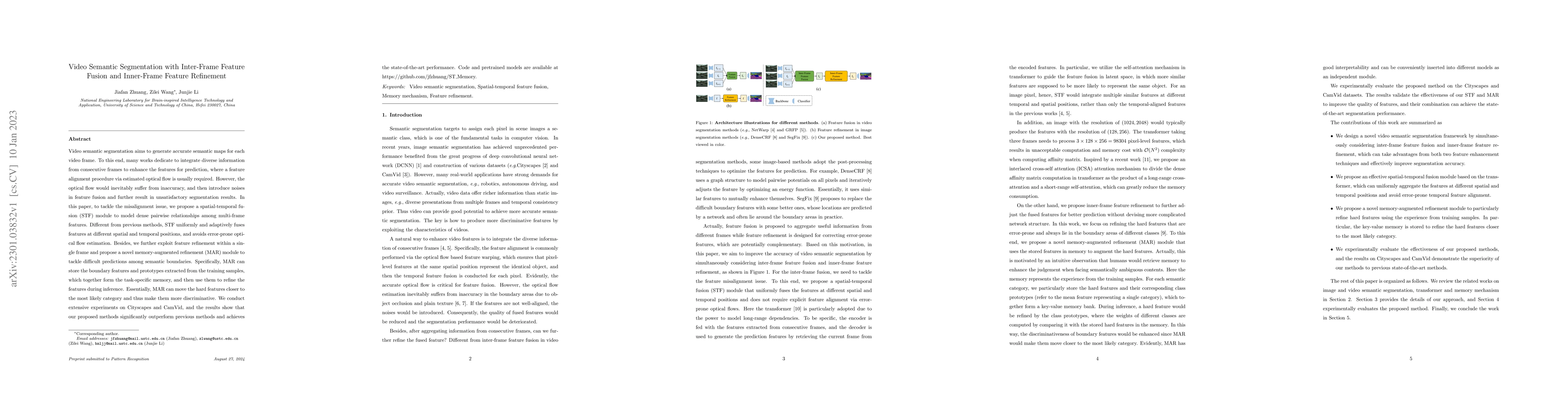 Thumbnail for Video Semantic Segmentation with Inter-Frame Feature Fusion and
  Inner-Frame Feature Refinement