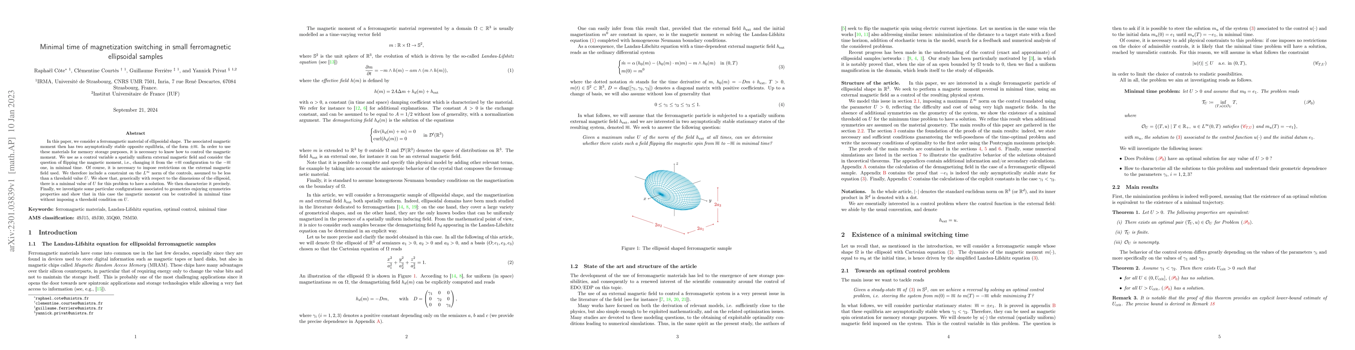 Thumbnail for Minimal time of magnetization switching in small ferromagnetic
  ellipsoidal samples