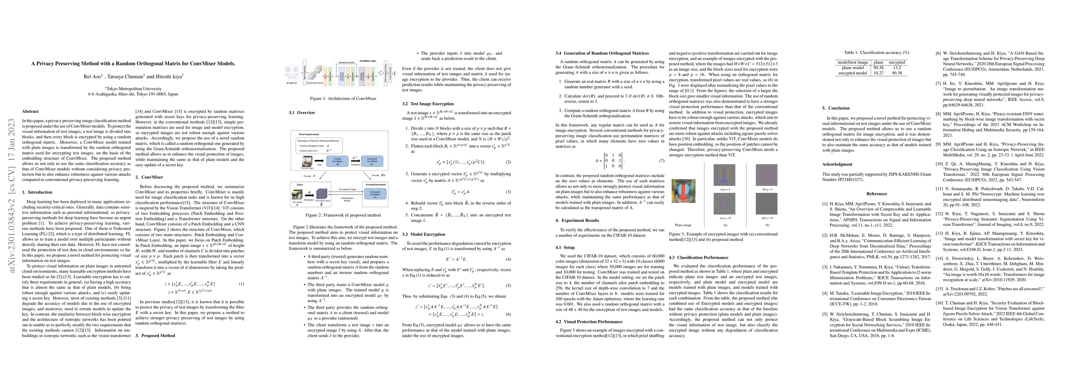 Thumbnail for A Privacy Preserving Method with a Random Orthogonal Matrix for
  ConvMixer Models