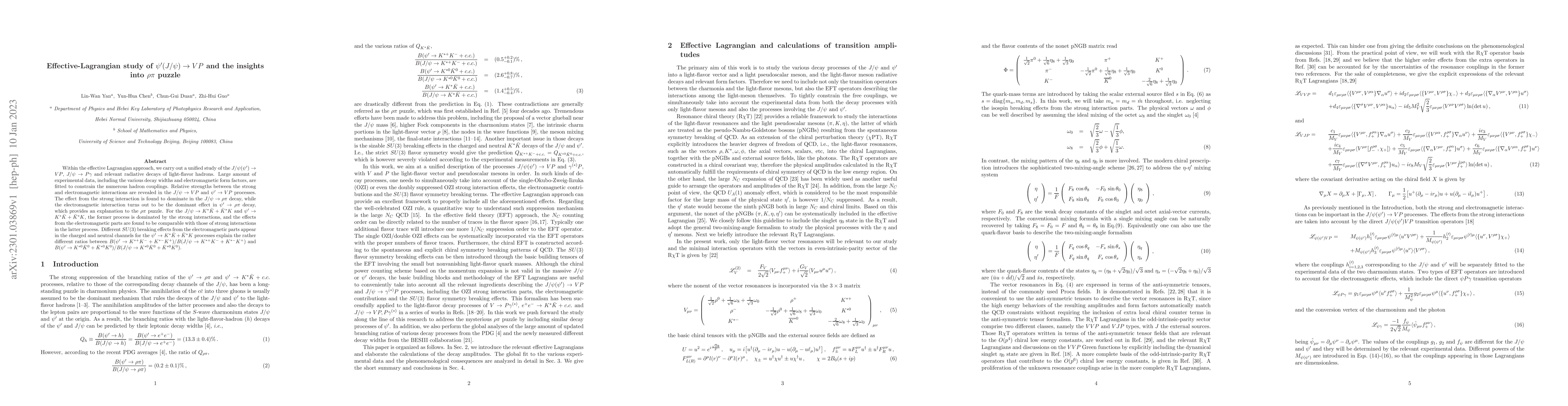 Thumbnail for Effective-Lagrangian study of $\psi'(J/\psi) \to VP$ and the insights
  into $\rho\pi$ puzzle